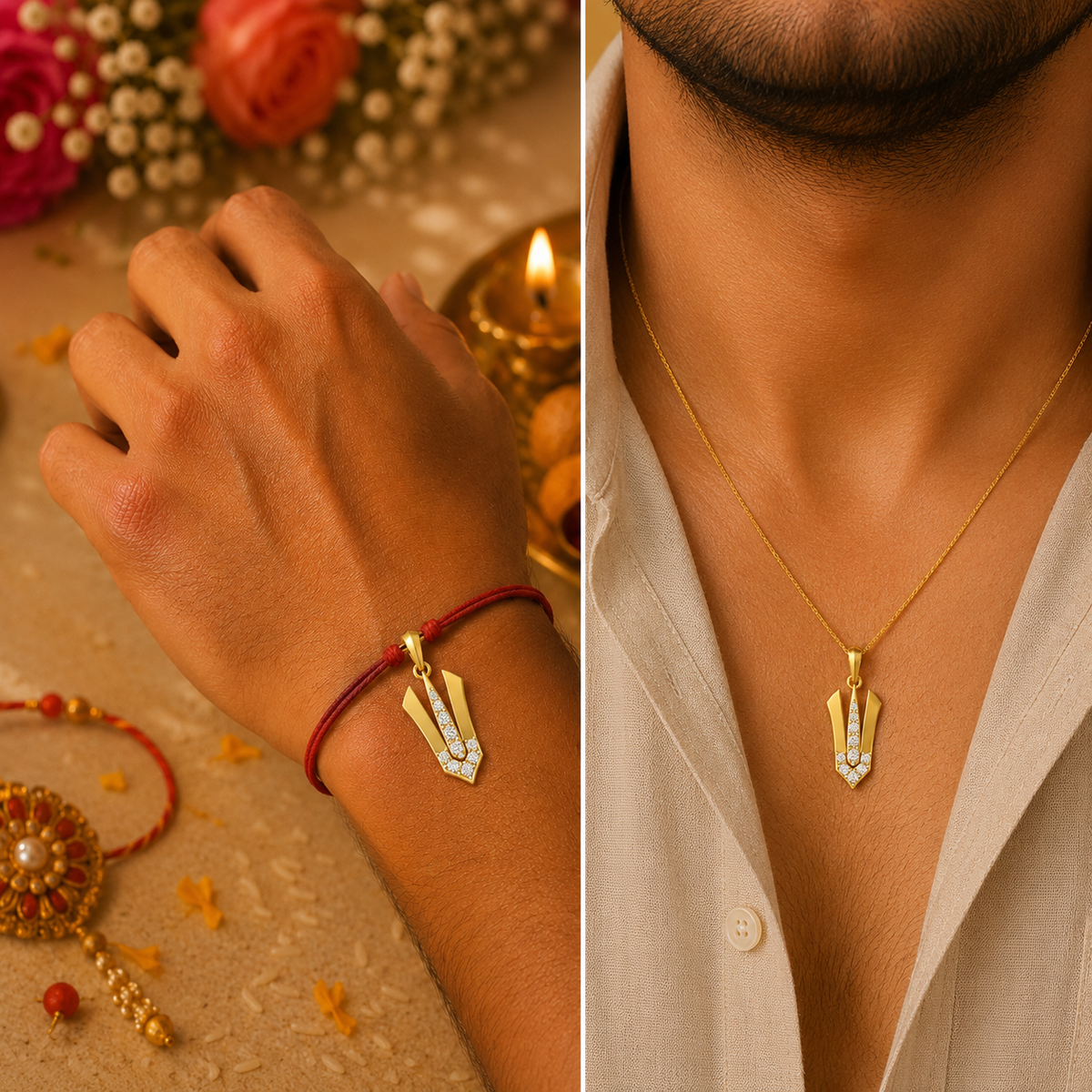 Diamond Vaishnav Tilak Rakhi cum Pendant