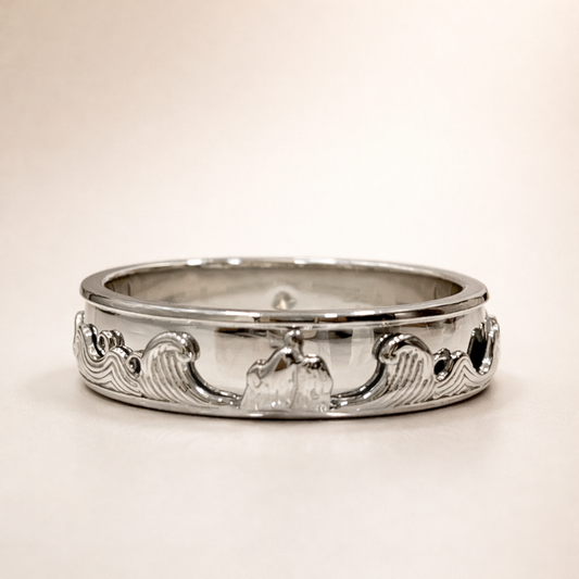 Couple Photo Ocean Wave Platinum Band
