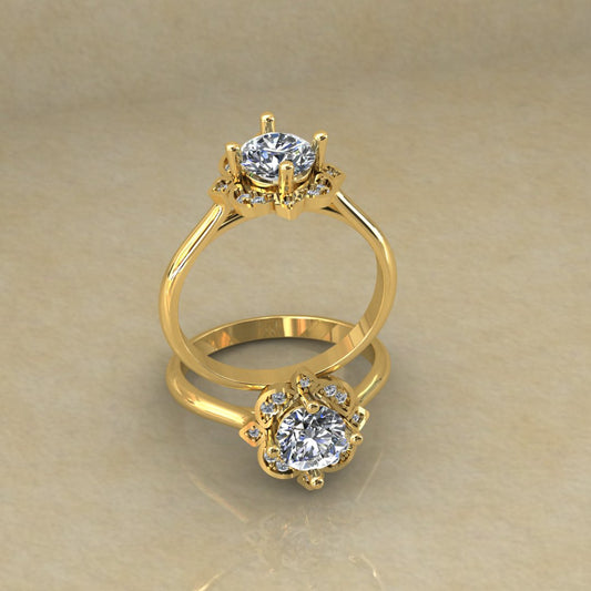 Radiant Floral Solitaire Ring