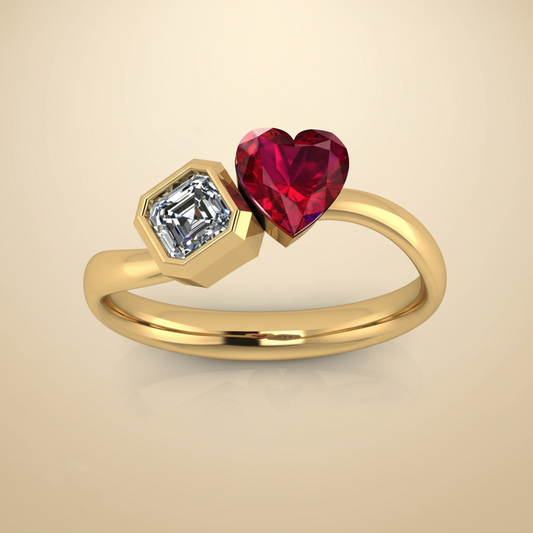 Ruby Heart & Asscher Diamond Duo Ring