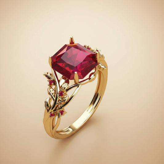 Floral Gemstone Gold Ring