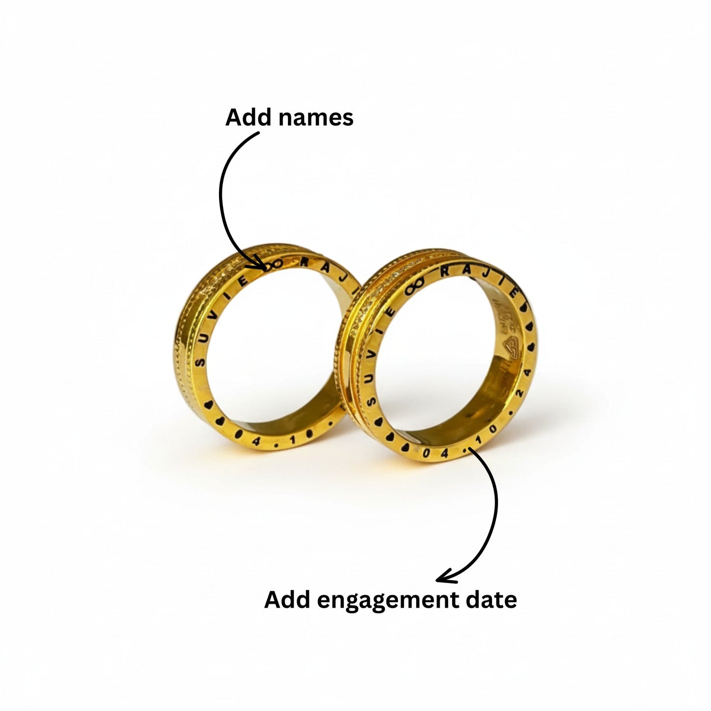 Custom Engraved Gold Couple Rings