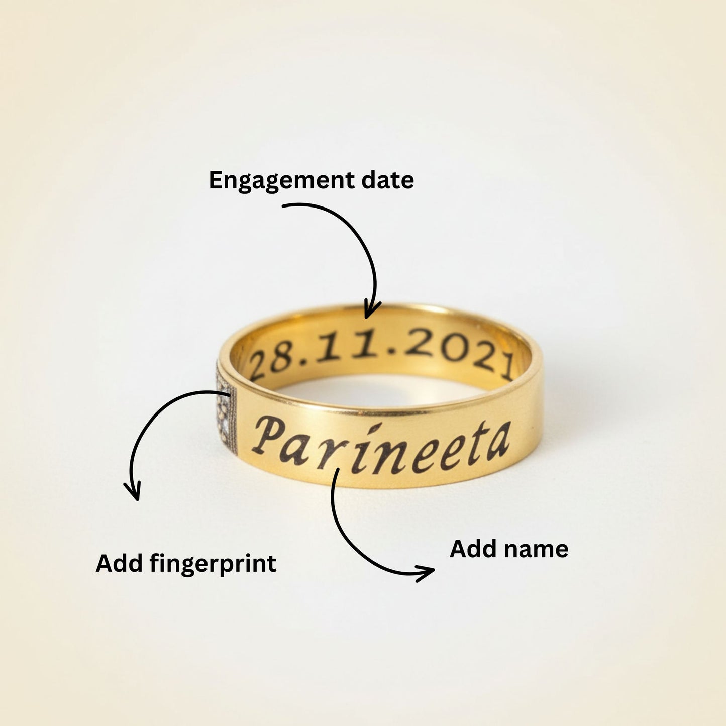 Custom Engraved Gold Ring with Fingerprint and Personalized Date