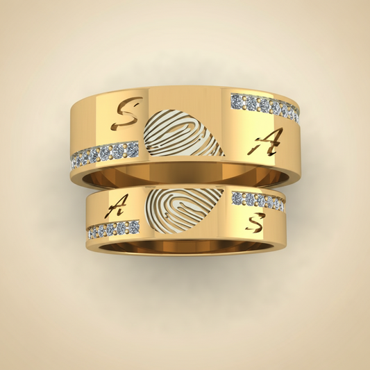Initials & Fingerprint Diamond Couple Bands