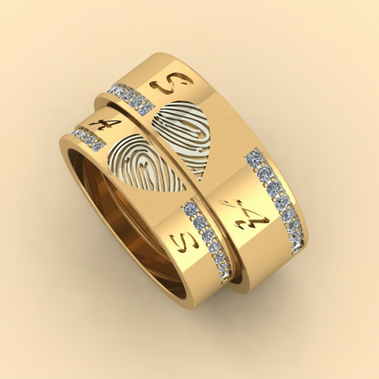 Initials & Fingerprint Diamond Couple Bands