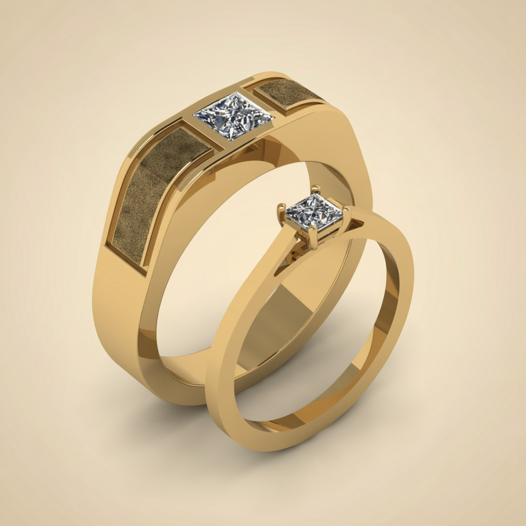 Timeless Love Square-Cut Couple Rings