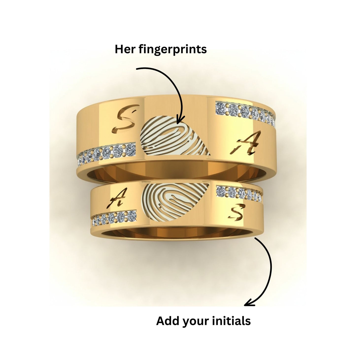 Initials & Fingerprint Diamond Couple Bands