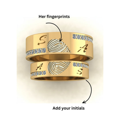 Initials & Fingerprint Diamond Couple Bands