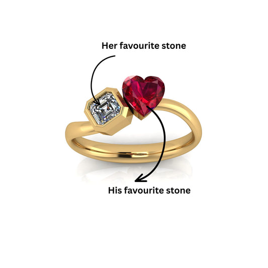 Ruby Heart & Asscher Diamond Duo Ring
