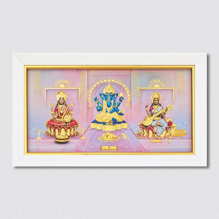 Shree Lakshmi Ganesha and Saraswati gold artwork