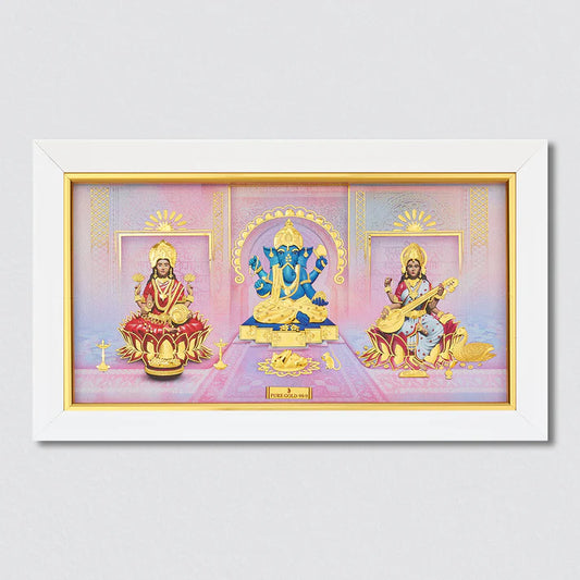Shree Lakshmi Ganesha and Saraswati gold artwork