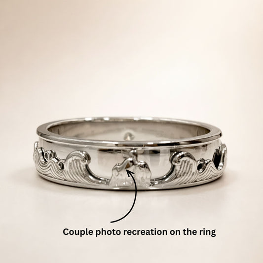 Couple Photo Ocean Wave Platinum Band