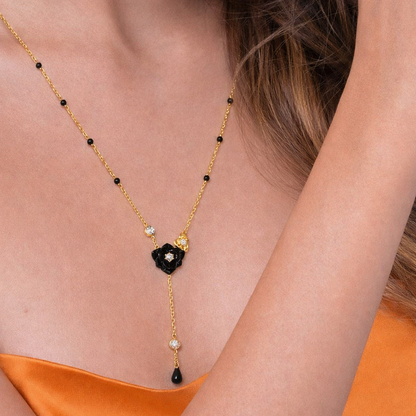 Dainty carved onyx mangalsutra