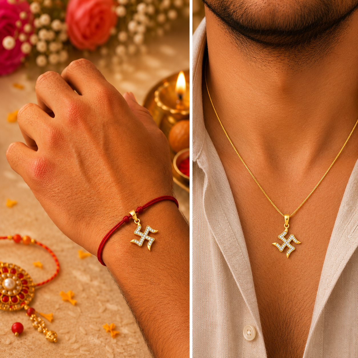 Diamond Swastik Rakhi cum Pendant