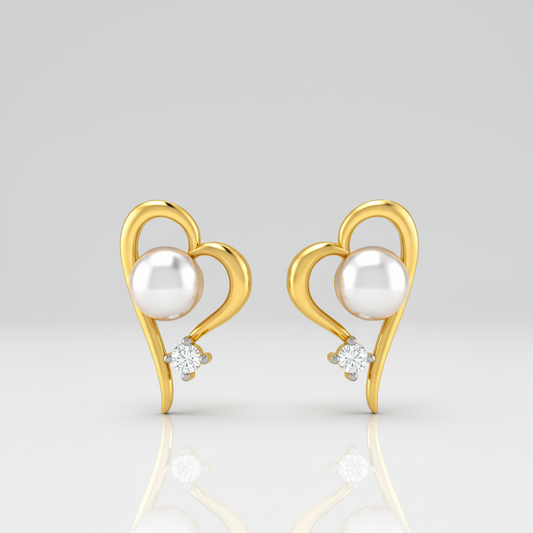 Pearl & Diamond Heart Stud Earrings