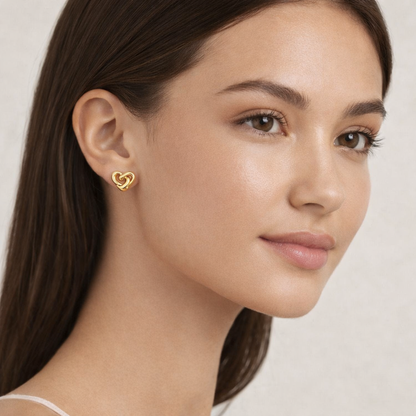 Interlocking Heart Gold Stud Earrings