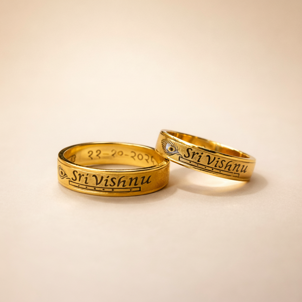 Sri Vishnu Divine Engraved Gold Couple Bands