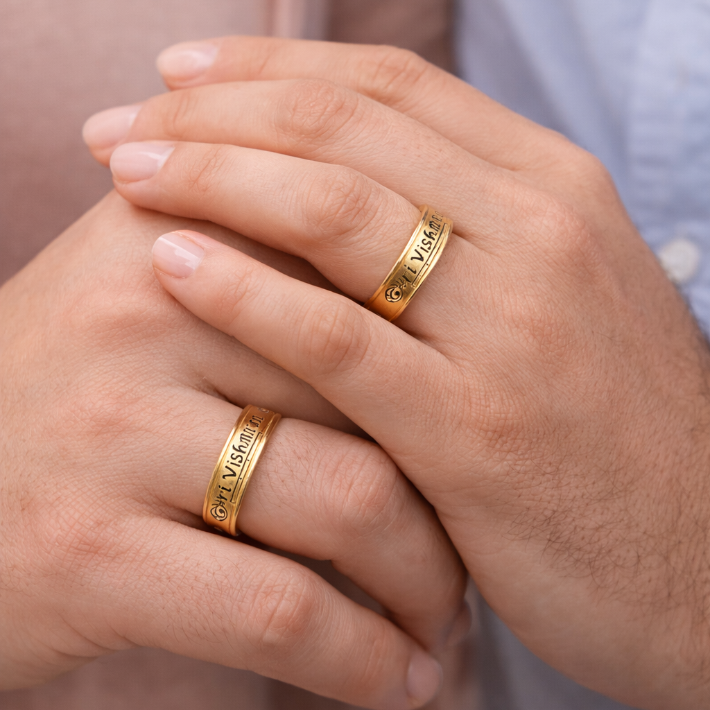 Sri Vishnu Divine Engraved Gold Couple Bands