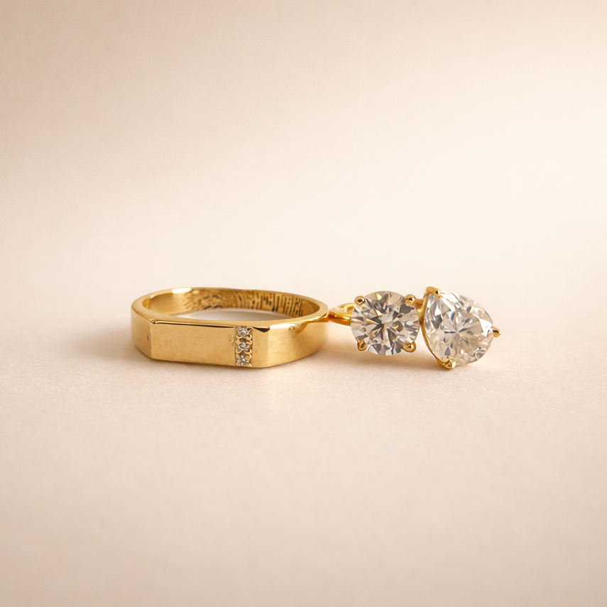 Custom Fingerprint Heart Couple Ring