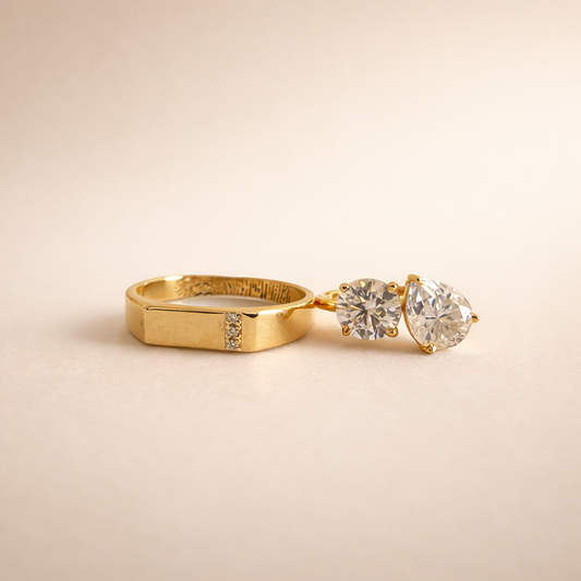 Custom Fingerprint Heart Couple Ring