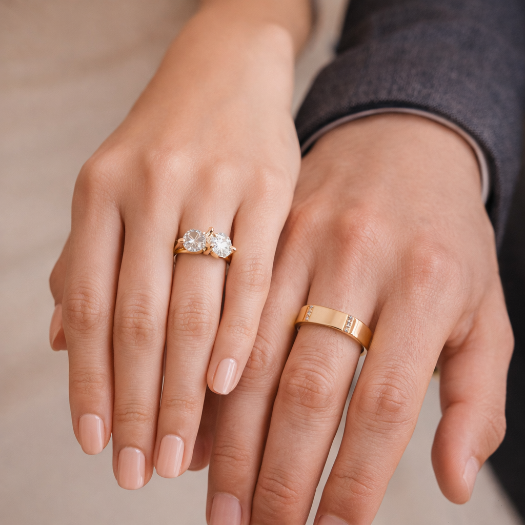 Custom Fingerprint Heart Couple Ring