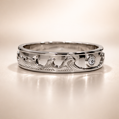 Couple Photo Ocean Wave Platinum Band