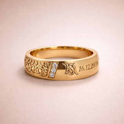Custom Initials & Date Gold Ring