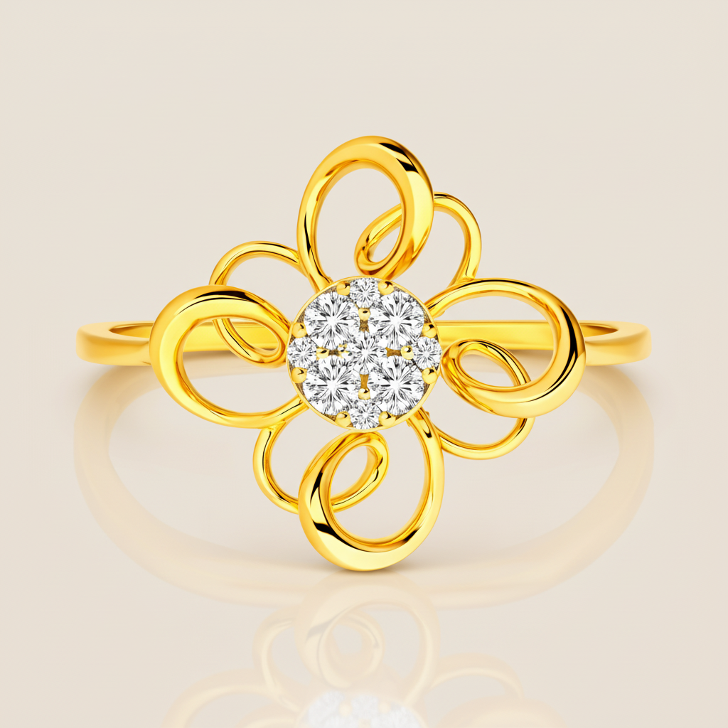Floral Diamond Cluster Gold Ring