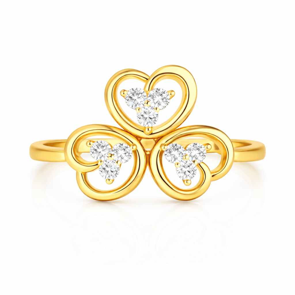 Triple Heart Diamond Gold Ring