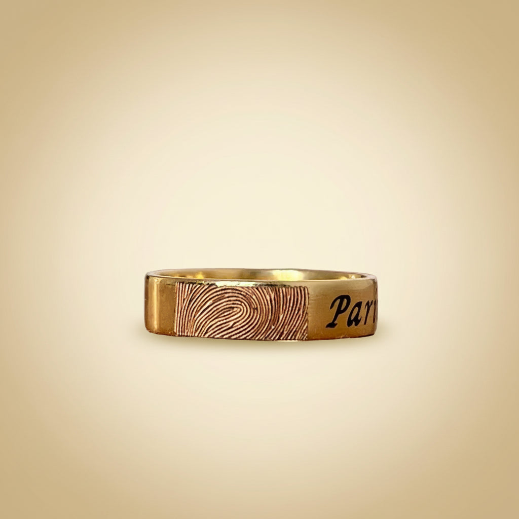 Custom Engraved Gold Ring with Fingerprint and Personalized Date