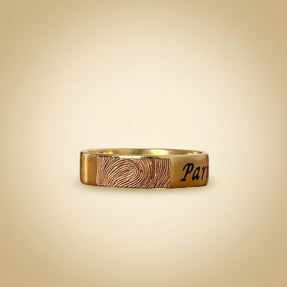 Custom Engraved Gold Ring with Fingerprint and Personalized Date