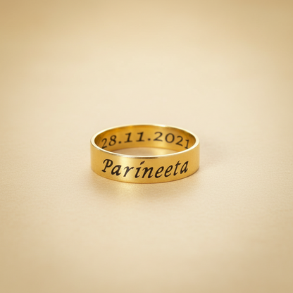 Custom Engraved Gold Ring with Fingerprint and Personalized Date