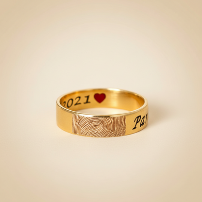 Custom Engraved Gold Ring with Fingerprint and Personalized Date