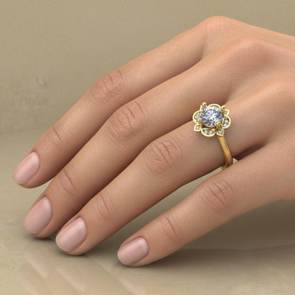 Radiant Floral Solitaire Ring