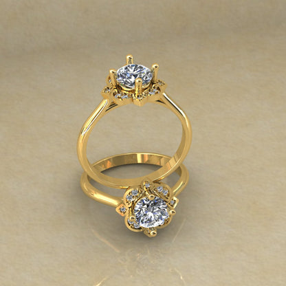 Radiant Floral Solitaire Ring