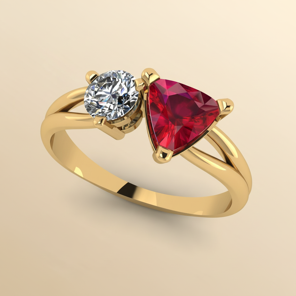 Toi et Moi Trillion & Round-Cut Gemstone Ring