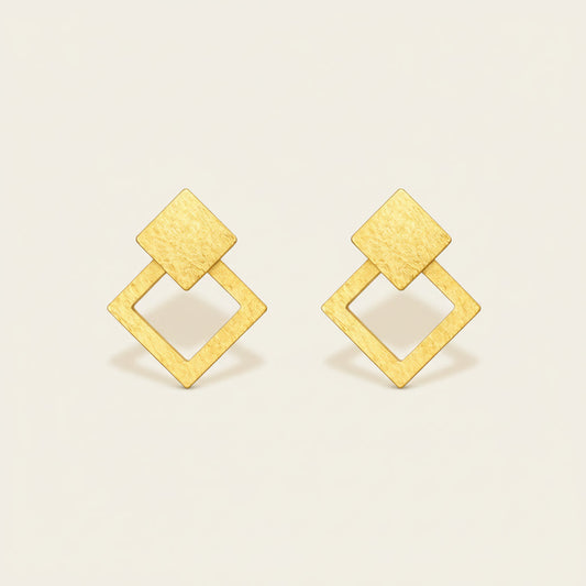 Geometric Double Square Gold Stud Earrings