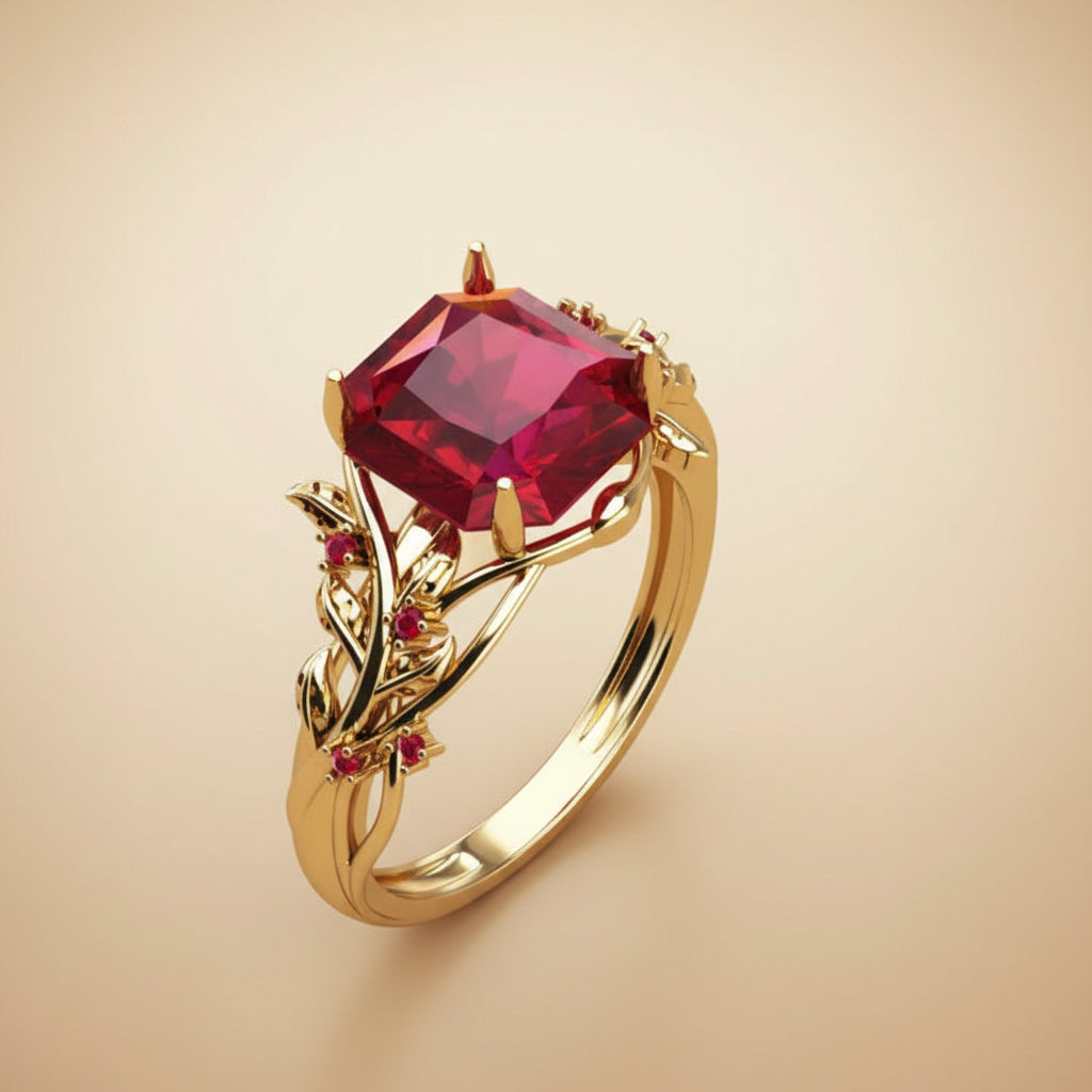 Floral Gemstone Gold Ring
