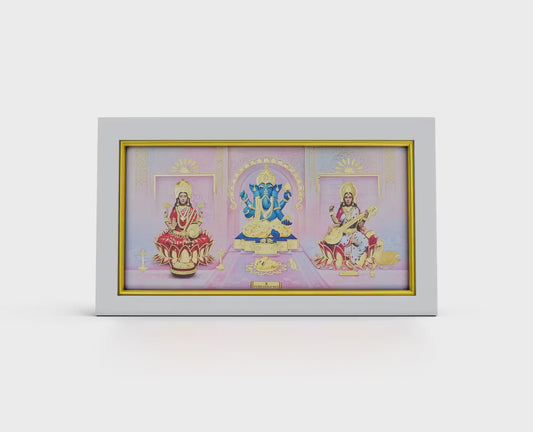 Shree Lakshmi Ganesha and Saraswati gold artwork