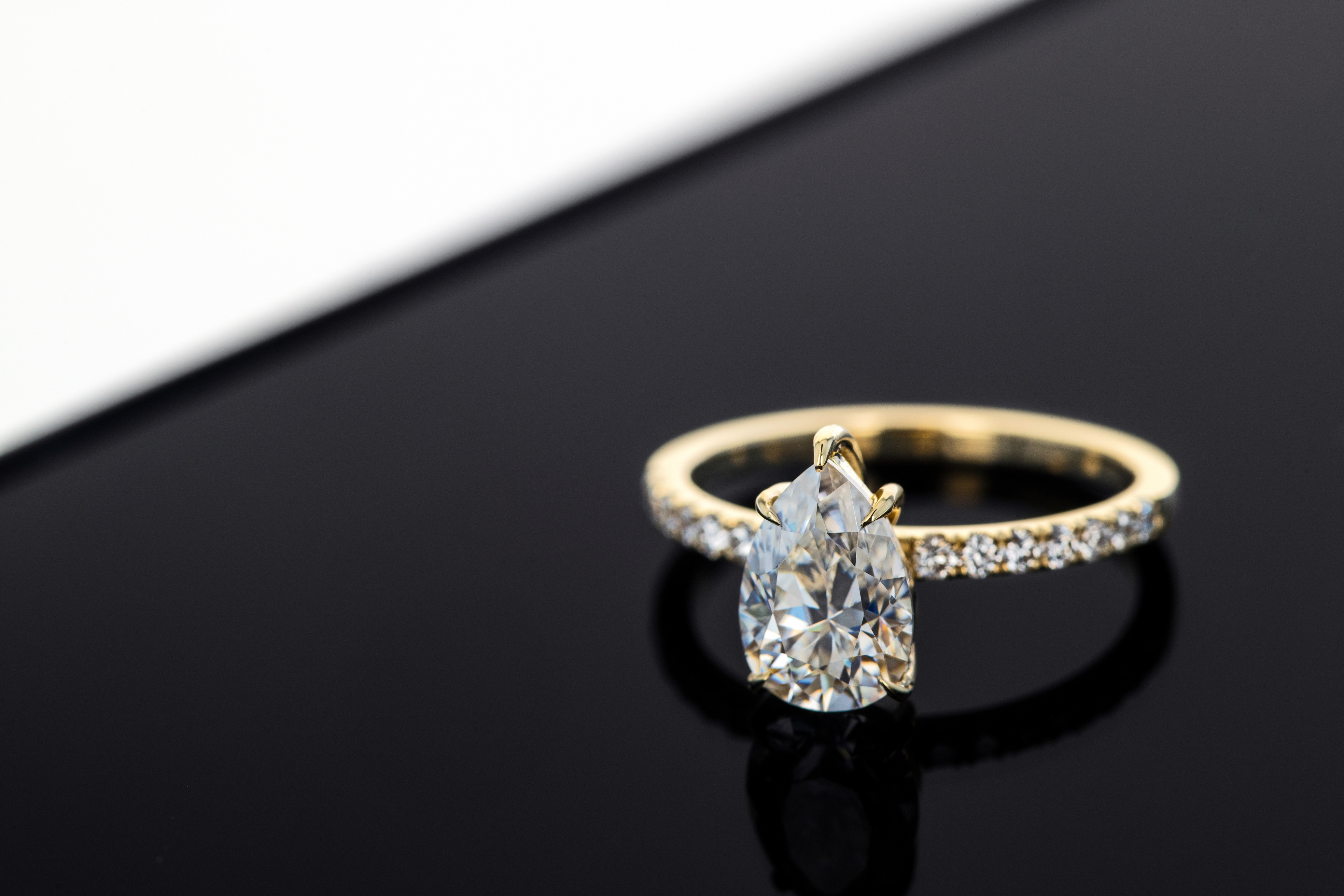 Pear Cut Diamond Ring Close up